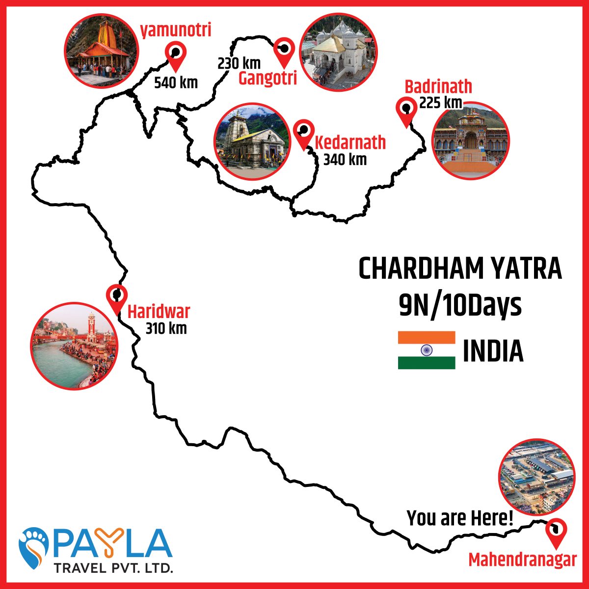 Char Dham Yatra 10 Days route map